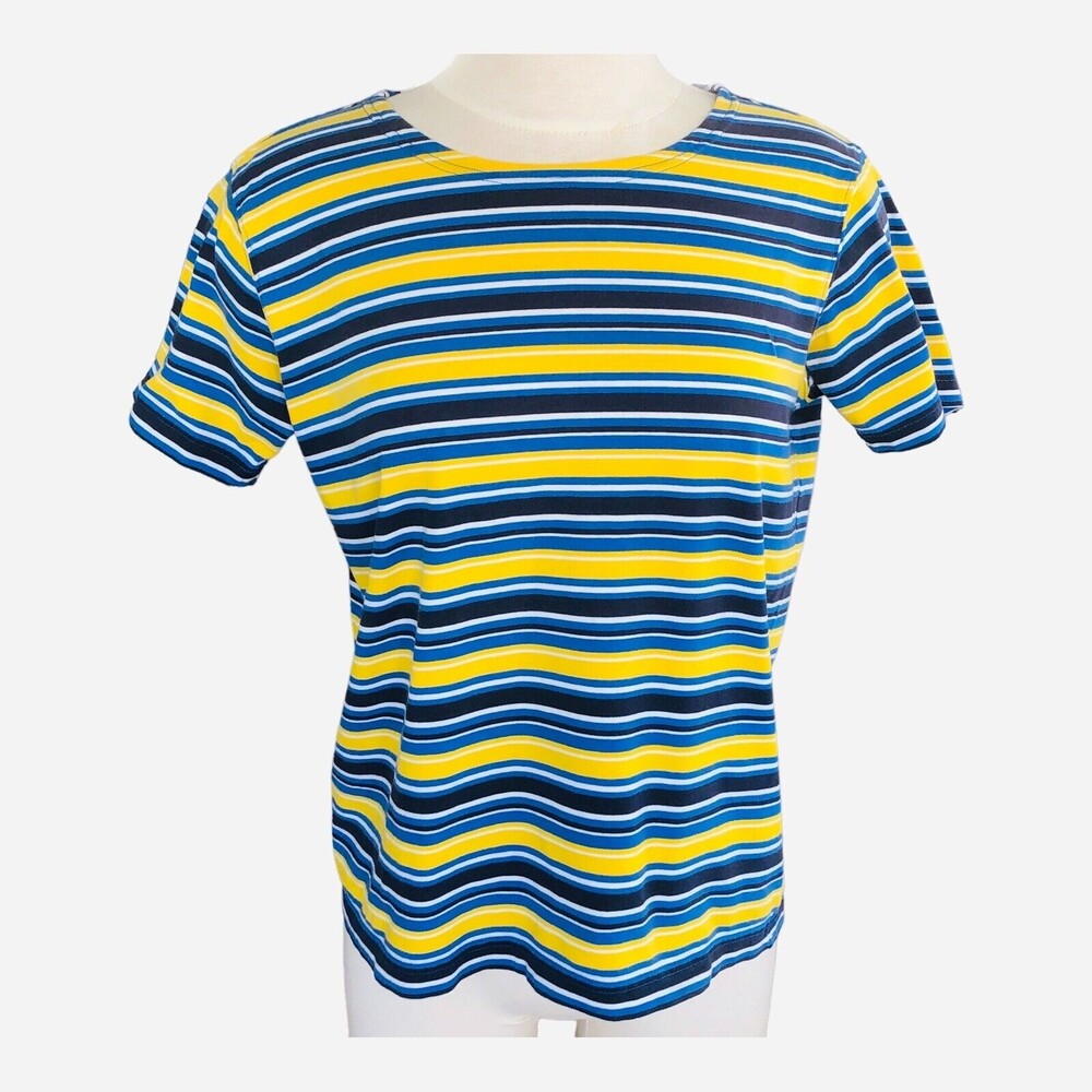 Jones Of New York Womens M Cotton Multi Color Stripe Short Sleeve Tee Shirt